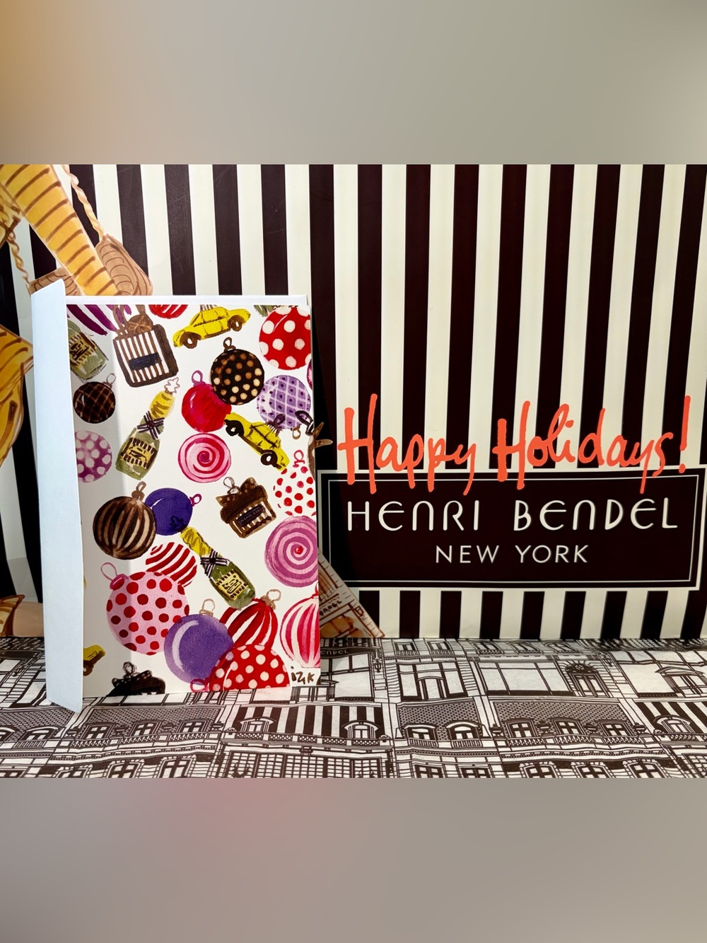 NWT HENRI BENDEL Holiday Ornament Card - Red, Pink, Purple, Gold, Black, White